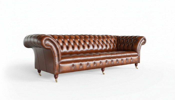Bankstel 4-zits Chesterfield design Luxe bank Gestoffeerde bank Nieuw Bruin