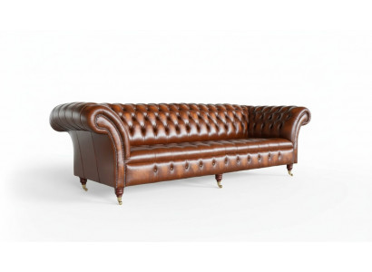 Bankstel 4-zits Chesterfield design Luxe bank Gestoffeerde bank Nieuw Bruin