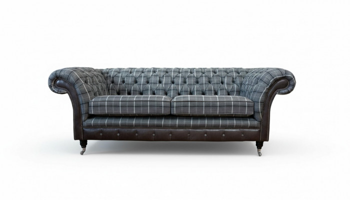 Bankstel 3-zits bankstellen textiel banken design meubels driezits grijs Chesterfield