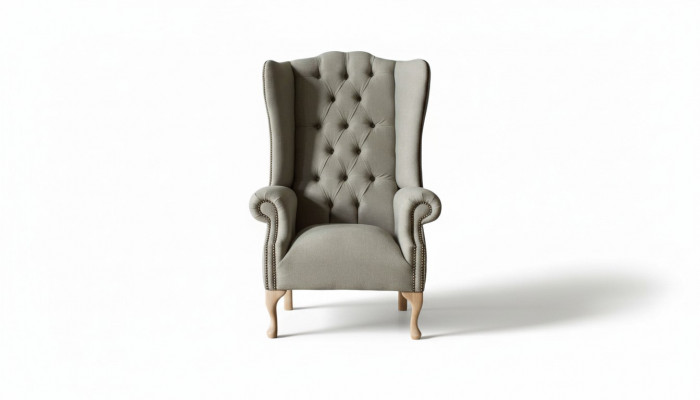 Grijze oorfauteuil Fauteuil Design Bekleding Chesterfield Textiel Woonkamer