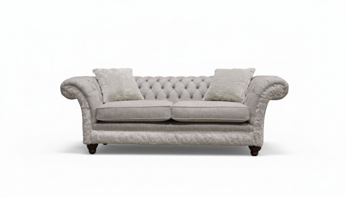 Modern driepersoons design gestoffeerde textiele bank 3-zitter woonkamerbank Chesterfield Beige