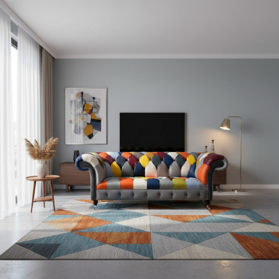 Chesterfield 3-zits stoffen designbank gestoffeerd textiel Moderne bank Nieuw
