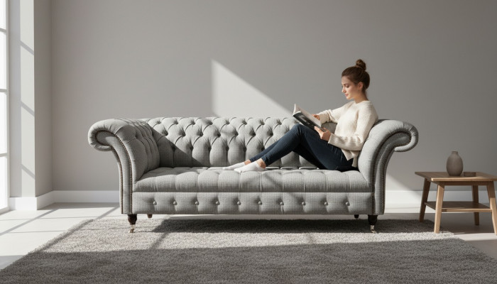 Chesterfield 3-zitsbank grijs designbanken gestoffeerde sofa's banken