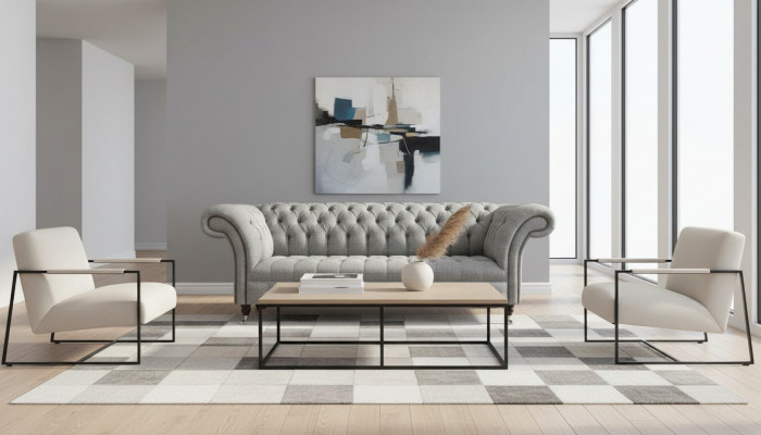 Chesterfield 3-zitsbank grijs designbanken gestoffeerde sofa's banken
