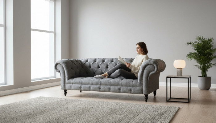 Chesterfield bank bank bekleding 3-zits bank banken zitten banken Grijs Nieuw