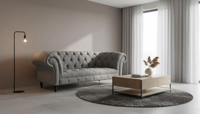 Chesterfield bank bank bekleding 3-zits bank banken zitten banken Grijs Nieuw