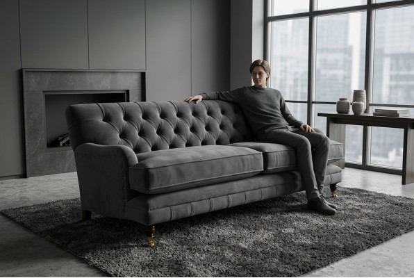 Designer Bankstel 3-Zits Moderne Bank Bekleding Grijs Sofas Design Bankstel