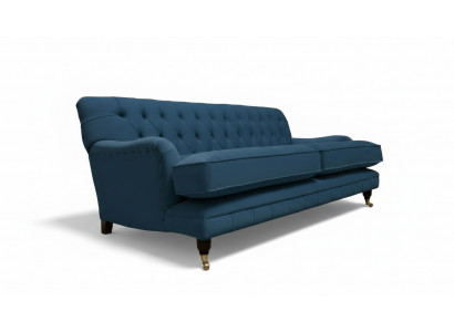 Driepersoons bank gestoffeerd design bankstel blauw zitbanken meubilair Chesterfield