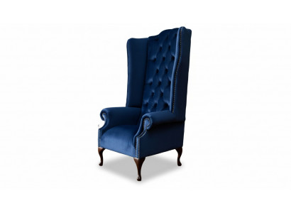 Fauteuil Chesterfield Bank Stof Lounge Bekleding Blauw Luxe Oorfauteuil