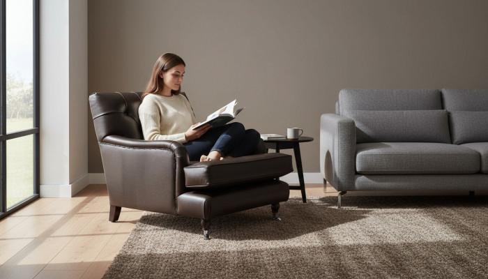 Ontwerper Fauteuil 1-zits Bruin Leer Textiel Luxe Bank Chesterfield