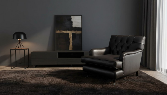Ontwerper Fauteuil 1-zits Bruin Leer Textiel Luxe Bank Chesterfield