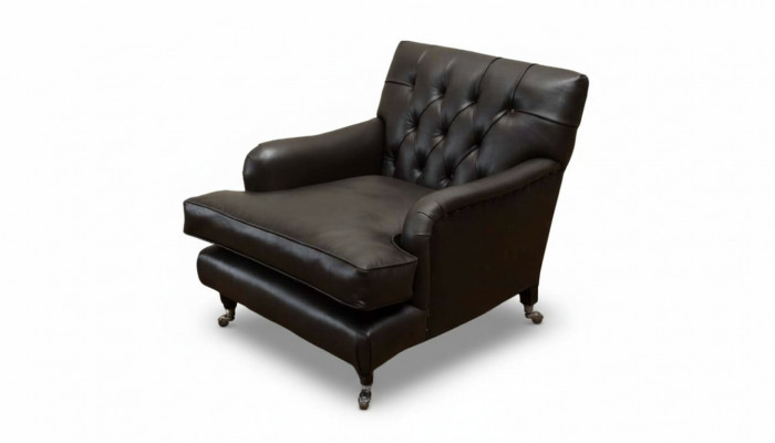 Ontwerper Fauteuil 1-zits Bruin Leer Textiel Luxe Bank Chesterfield