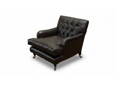 Ontwerper Fauteuil 1-zits Bruin Leer Textiel Luxe Bank Chesterfield