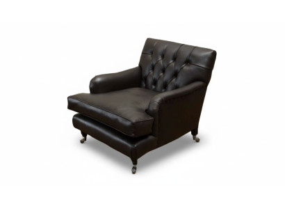 Designer fauteuil 1-zits bruin leer textiel luxe bank Chesterfield nieuw