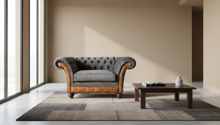 Chesterfield Design Fauteuil Bank Bekleding Stof Banken Oorfauteuil