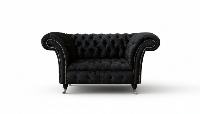 Chesterfield fauteuil ontwerp gestoffeerde bank zwart textiel stof lounge.
