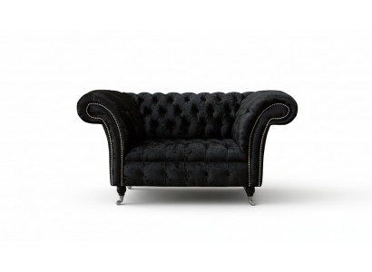 Chesterfield fauteuil ontwerp gestoffeerde bank zwart textiel stof lounge.