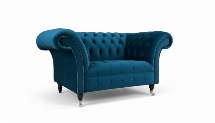 Chesterfield fauteuil ontwerp gestoffeerde bank blauw textiel meubels