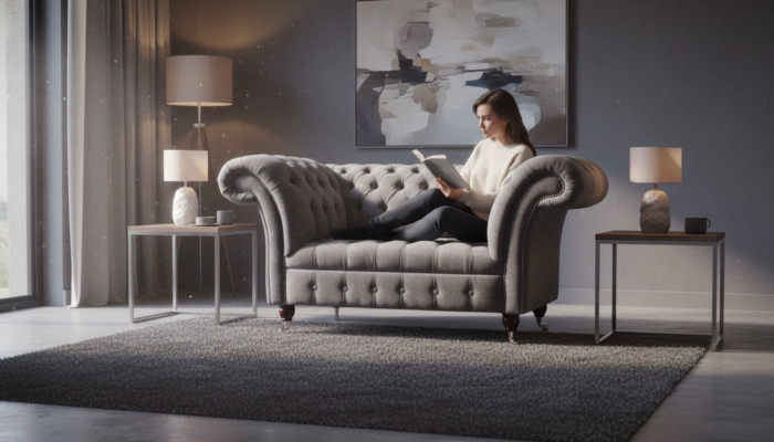 Chesterfield bank 1,5-zits bank gestoffeerde designbanken zits gestoffeerde grijze bank