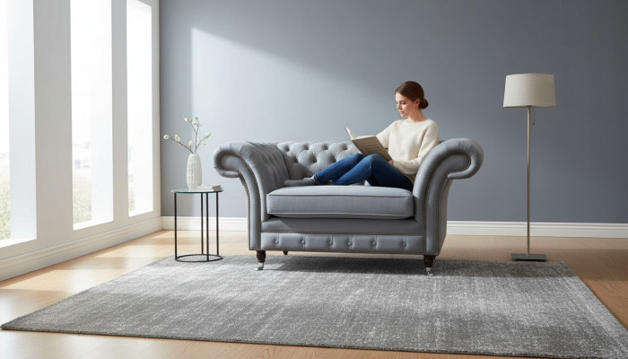 Chesterfield fauteuil textiel bank stof bank banken lounge grijs.