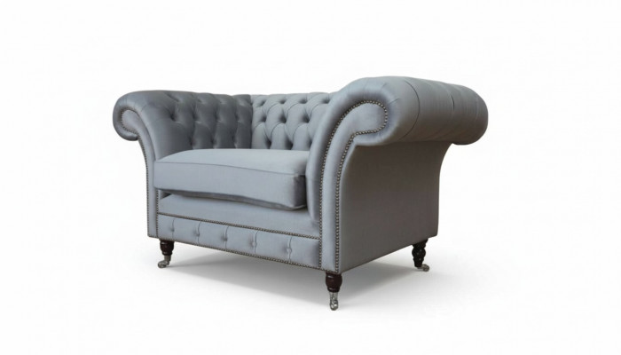 Chesterfield fauteuil textiel bank stof bank banken lounge grijs.