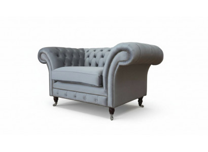 Chesterfield fauteuil textiel bank stof bank banken lounge grijs.