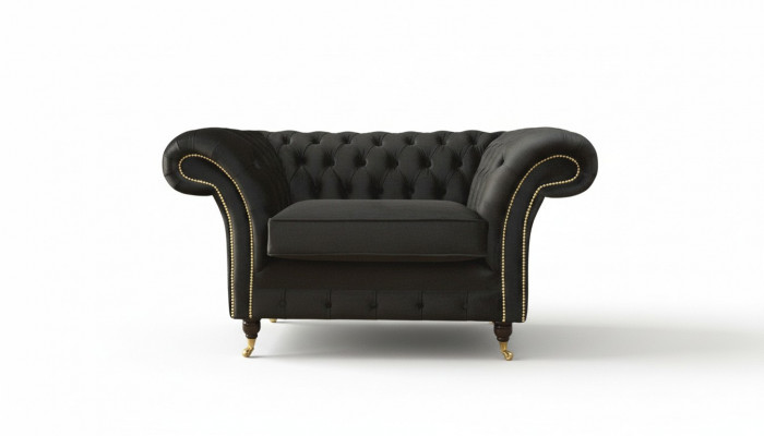 Chesterfield fauteuil Lounge Zwart Bank Bankstel Modern Stof Nieuw