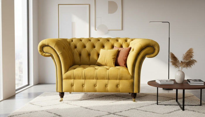 Chesterfield Gele Fauteuil Bank Bekleding Luxe Textiel Ontwerp Banken Nieuw