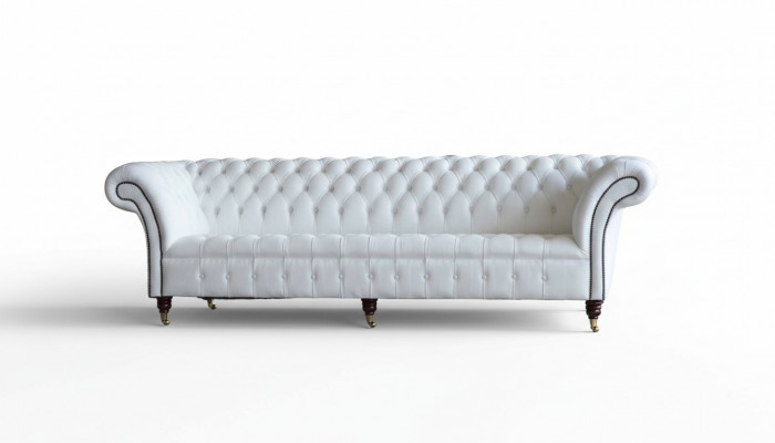 Chesterfield bankstellen ontwerp luxe wit textiel bankstel 4-zits stof vierzitter.