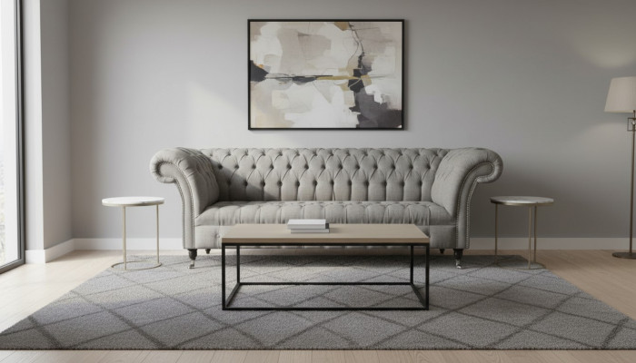 Chesterfield 3-zits gestoffeerde bank bank banken textiel moderne stijl grijs