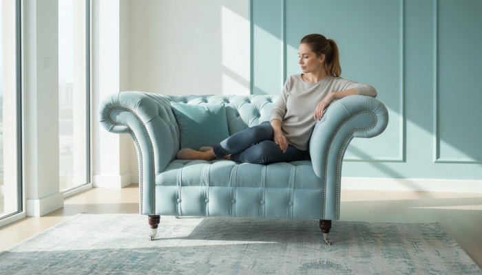 Chesterfield Fauteuil Turkoois Bekleding Bank 1-Zits Design Bekleding Nieuw