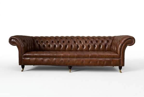 Sofa 4-zitter luxe meubelen Chesterfield leer bruin design moderne stijl