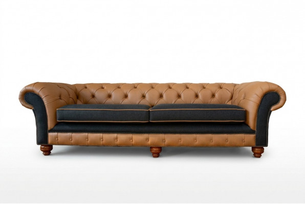 Stijlvolle 4-zits woonkamer bank gestoffeerde bank big sofa Chesterfield leer textiel nieuw