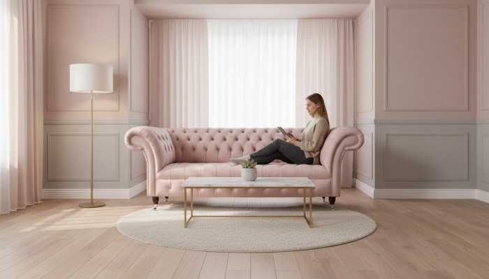 Chesterfield 3-zits Roze Design Banken Bekleding Bankstellen Stof Textiel