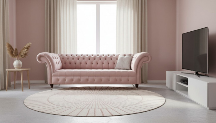 Chesterfield 3-zits Roze Design Banken Bekleding Bankstellen Stof Textiel