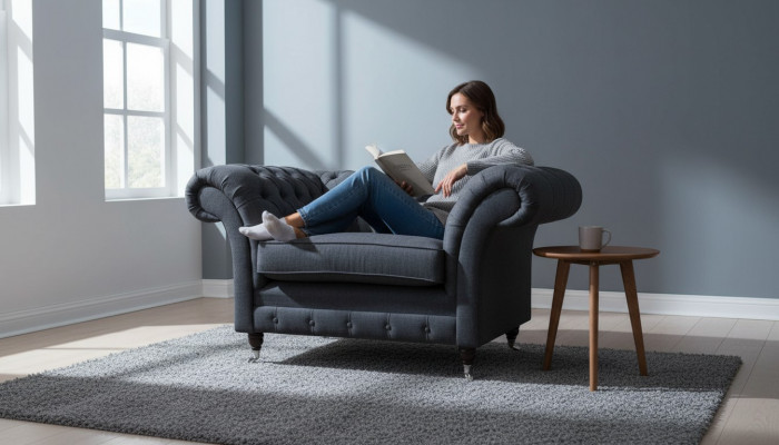 Grijze Chesterfield fauteuil 1,5-zits bank Bank Bekleding Textiel Grijs Fauteuil