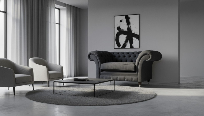 Grijze Chesterfield fauteuil 1,5-zits bank Bank Bekleding Textiel Grijs Fauteuil