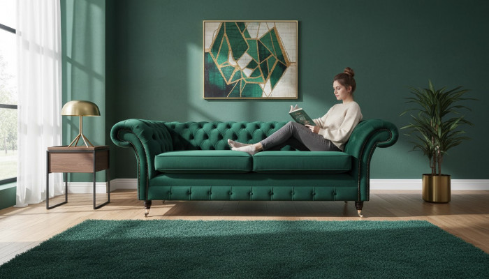 Bankstel 3-zits Groen Bankstellen Stijl Luxe Woonkamer Ontwerp Chesterfield Nieuw