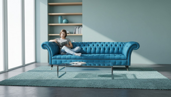 Chesterfield gestoffeerde banken Design textiel bank 4-zits bank Luxe design Blauw