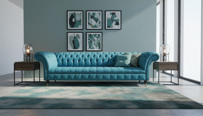 Chesterfield gestoffeerde banken Design textiel bank 4-zits bank Luxe design Blauw
