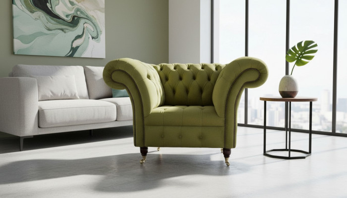 Chesterfield design fauteuil bank bekleding luxe textiel bankstellen eenzitter