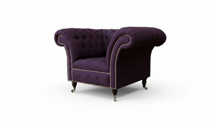 Fauteuil 1-zits luxe 1 zitplaats design textiel paarse stof Chesterfield