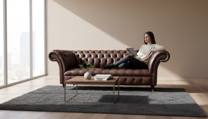 Bankstel 3-zits Chesterfield leren bank woonkamer designer banken stofferen