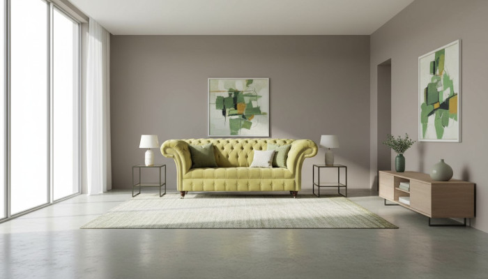 Tweezits bank Luxe 2-zits woonkamer Lichtgroen Chesterfield stof Nieuw