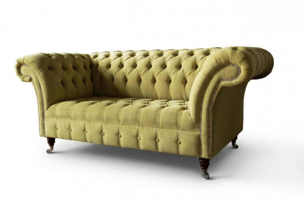 Tweezits bank Luxe 2-zits woonkamer Lichtgroen Chesterfield stof Nieuw