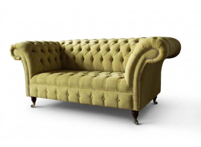 Tweezits bank Luxe 2-zits woonkamer Lichtgroen Chesterfield stof Nieuw