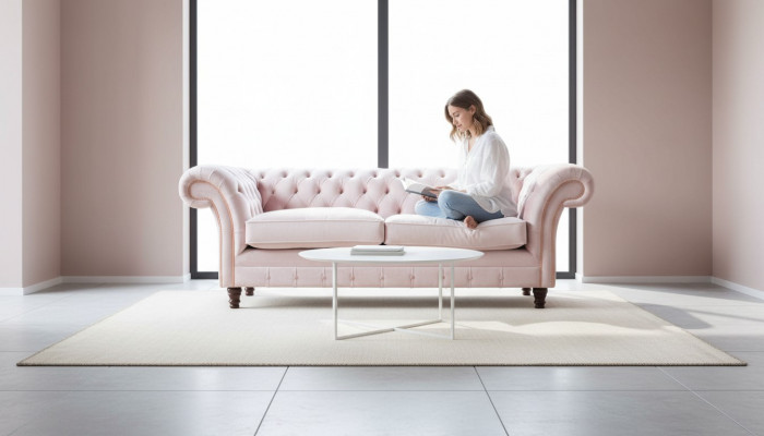 Bankstel 3-zits bank meubel ontwerp Chesterfield stoel textiel bekleding nieuw