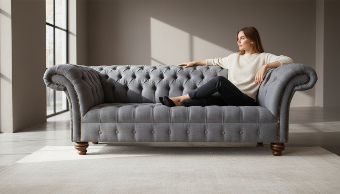 Chesterfield 3-zitsbank gestoffeerde zitbank van textiel stof banken bank nieuw