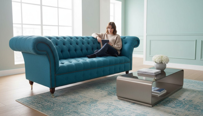 Chesterfield Sofa Bank Bekleding Designer 3-zitsbank Nieuw DriEZITSbank