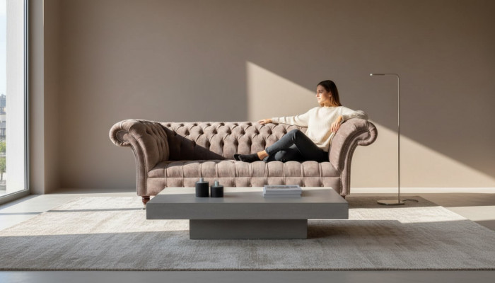 Chesterfield Bank Bank Bekleding Ontwerp 3 Zitsbanken Driepersoons Paars